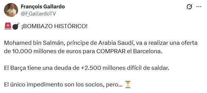 เขย่าวงการฟุตบอล! บาร์เซโลนาเตรียมถูกเทกโอเวอร์มูลค่า 10 พันล้านยูโรโดยมกุฎราชกุมารแห่งซาอุดีอาระเบีย ขณะที่เรอัล มาดริดจับตาคลื่นการปฏิรูปที่กำลังเกิดขึ้น_บาร์เซโลนา