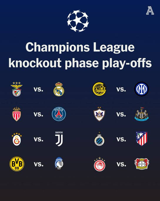 การจับสลากเพลย์ออฟแชมเปียนส์ลีกเปิดเผย: เรอัล มาดริด พบกับ เบนฟิก้า อีกครั้งในรอบเพลย์ออฟ_vs_อินเตอร์ มิลาน_โอลิมเปียกอส